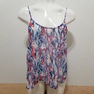 Aeropostale top Small semi sheer feather leaf print sleeveless unlined boho
